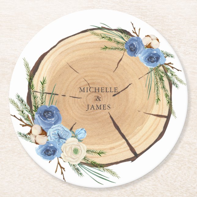 Rustic Woodland Wedding Theme Round Paper Coaster (Front)