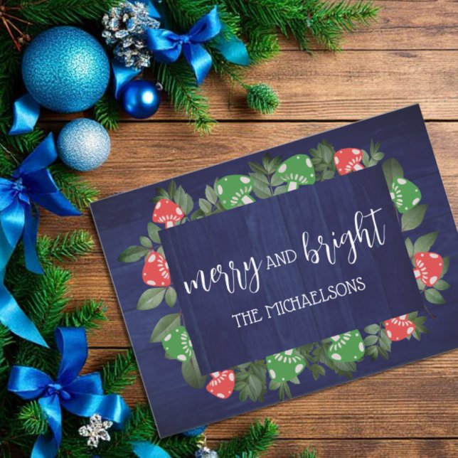 Rustic Woodland Whimsical Mushrooms Christmas Holiday Card (Creator Uploaded)