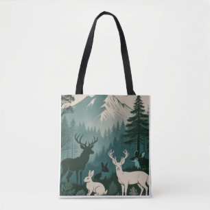 Rustic Woodland Wildlife Deer Rabbit Mountain Scen Tote Bag
