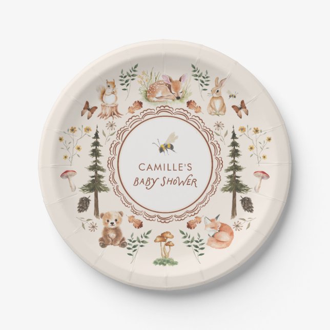 Rustic Woodland Winter Boy Baby Shower Paper Plate (Front)