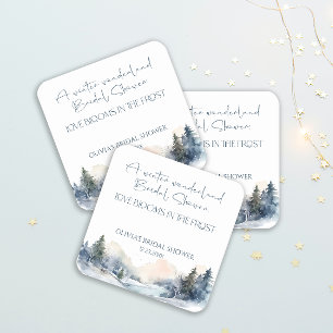 Rustic Woodland Winter Forest Bridal Shower Square Paper Coaster