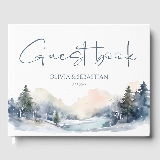 Rustic Woodland Winter Forest Wedding Guest Book (Front)