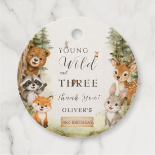 Rustic Woodland Young Wild and Three 3rd Birthday Favour Tags