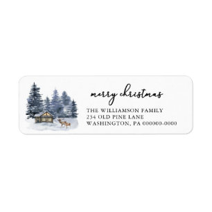 Rustic Woodlands Watercolor Christmas Return  Address Label