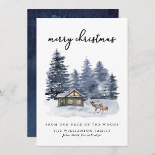 Rustic Woodlands Watercolor Merry Christmas Card 