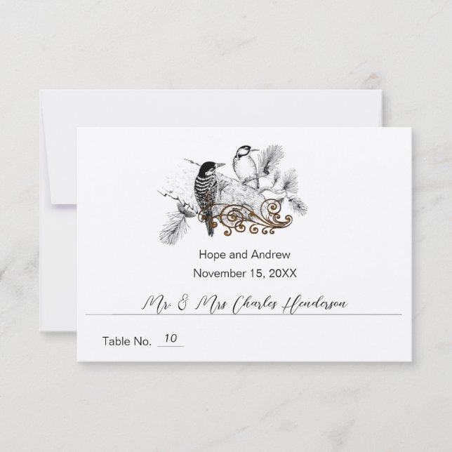 Rustic Woodpecker Love Birds Wedding Place Card (Front)