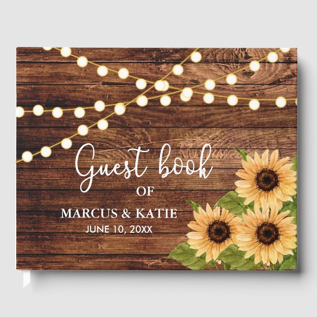 Rustic Woods and Sunflower Wedding Guest Book (Front)