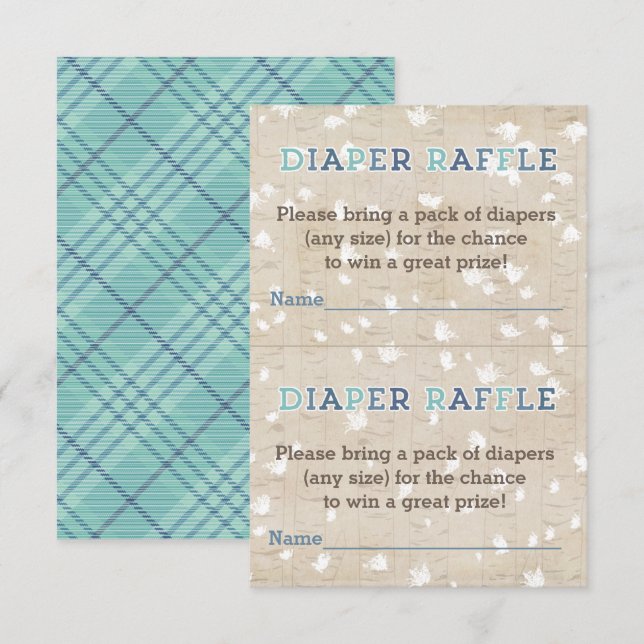 Rustic Woods Blue Plaid Diaper Raffle Insert Card (Front/Back)