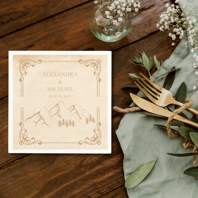 Rustic Woods Mountain Sketch Wedding Napkin (Creator Uploaded)