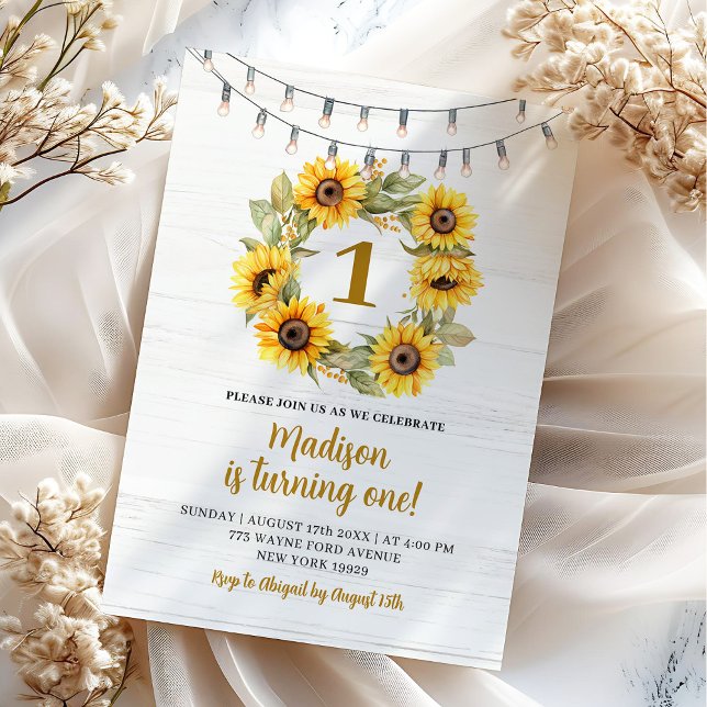 Rustic Woods Sunflower First Birthday Invitation (Creator Uploaded)
