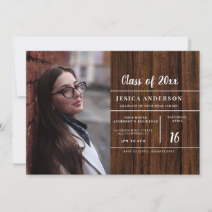 Rustic Woodsy 2 Photo Wood Graduation Party Invitation