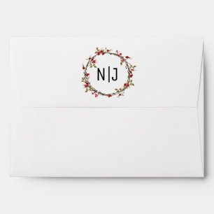 Rustic Woodsy Cranberry Berries Holiday Wreath Envelope