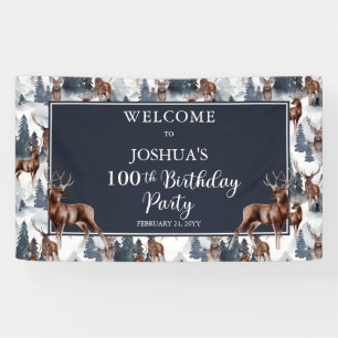Rustic Woodsy Deer   Forest 100th Birthday Party Banner