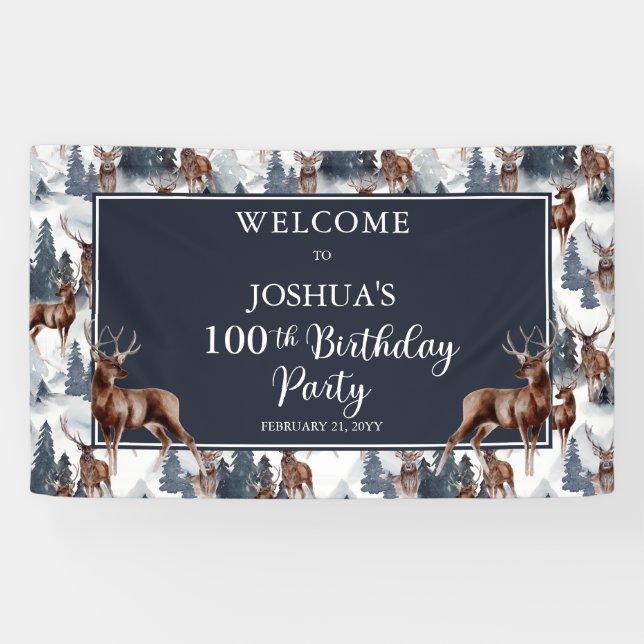 Rustic Woodsy Deer | Forest 100th Birthday Party Banner (Horizontal)