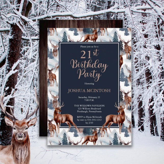 Rustic Woodsy Deer | Forest 21st Birthday Party Invitation (Creator Uploaded)