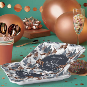Rustic Woodsy Deer   Forest 21st Birthday Party Paper Plate