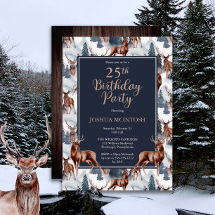 Rustic Woodsy Deer   Forest 25th Birthday Party Invitation