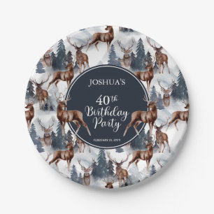 Rustic Woodsy Deer Forest 40th Birthday Party Paper Plate