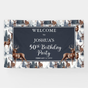 Rustic Woodsy Deer   Forest 50th Birthday Party Banner