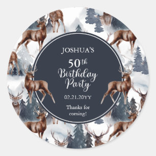 Rustic Woodsy Deer   Forest 50th Birthday Party Classic Round Sticker