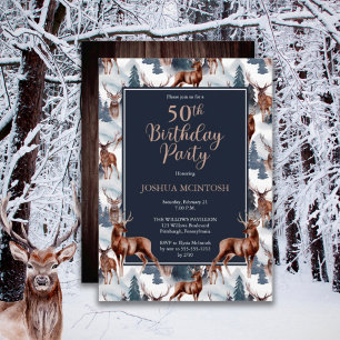 Rustic Woodsy Deer Forest 50th Birthday Party Invitation