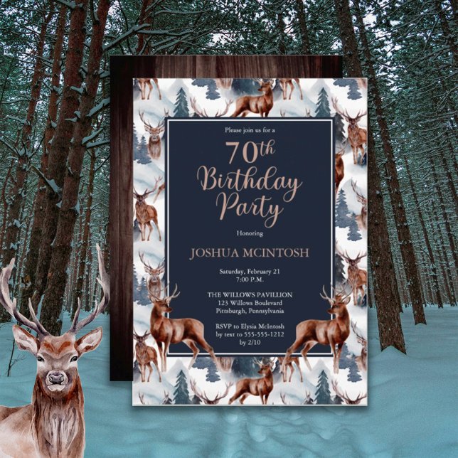 Rustic Woodsy Deer | Forest 70th Birthday Party Invitation (Creator Uploaded)