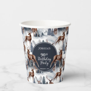 Rustic Woodsy Deer   Forest 90th Birthday Party Paper Cups
