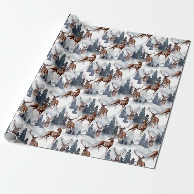 Rustic Woodsy Deer Forest Winter Christmas Holiday Wrapping Paper (Unrolled)