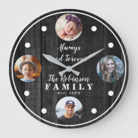 Rustic Woodsy Four Photo Family with Quote