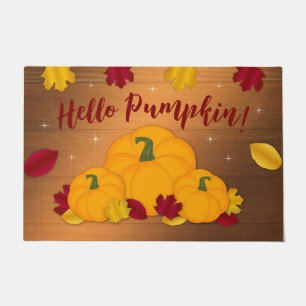 Rustic Woodsy Hello Pumpkin Fall Leaves Doormat