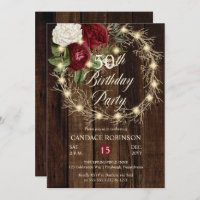 Rustic Woodsy Lighted Wreath 50th Birthday Party