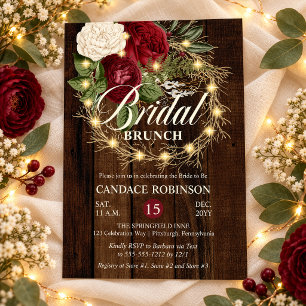 Rustic Woodsy Lighted Wreath Bridal Brunch Invitation