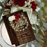Rustic Woodsy Lighted Wreath Bridal Shower Invitation<br><div class="desc">Country chic,  faux lighted,  floral adorned twig wreath with rich,  off-white and dark red to burgundy lush,  luxurious florals "Bridal Shower" design on a dark-stained faux wood background.  This rustic woodsy composite design by Holiday Hearts Designs (rights reserved).</div>