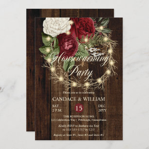 Rustic Woodsy Lighted Wreath Housewarming Party Invitation