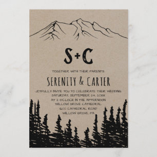 Rustic Woodsy Mountain Monogram Wedding Invitation