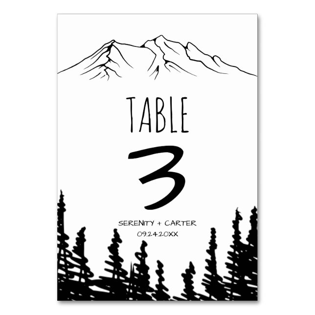 Rustic Woodsy Mountain Table Number (Back)