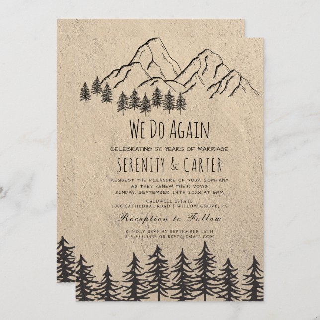Rustic Woodsy Mountain Vow Renewal Invitation (Front/Back)
