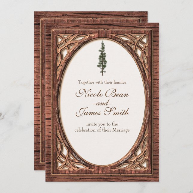 Rustic Woodsy Pine Cone & Tree Two Tone Invitation (Front/Back)