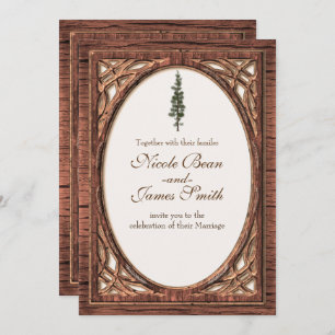 Rustic Woodsy Pine Cone & Tree Two Tone Invitation