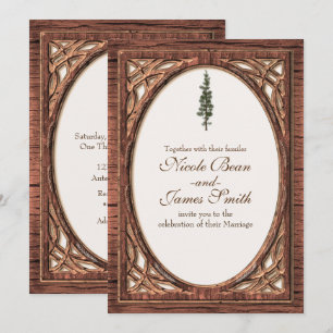 Rustic Woodsy Pine Tree Two Tone Wood Invitations