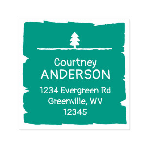 Rustic Woodsy Single Evergreen Tree Wood Block Self-inking Stamp