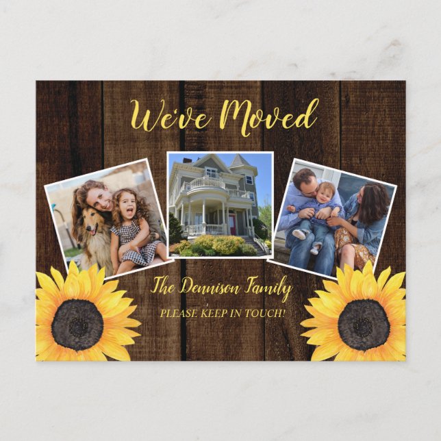 Rustic Woodsy Sunflower We've Moved Moving Photo A Announcement Postcard (Front)