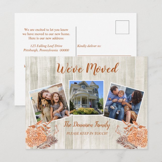 Rustic Woodsy Terracotta We've Moved Moving Photo Announcement Postcard (Front/Back)