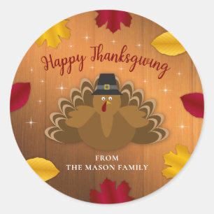 Rustic Woodsy Thanksgiving Turkey Fall Leaves Classic Round Sticker