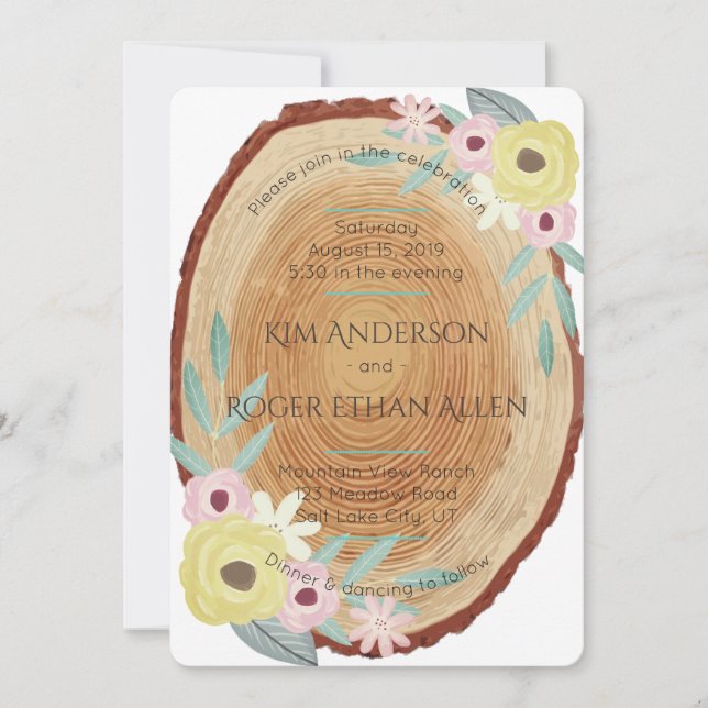 Rustic Woodsy Watercolor Floral Wedding Invites (Front)