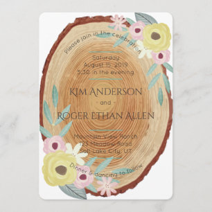Rustic Woodsy Watercolor Floral Wedding Invites