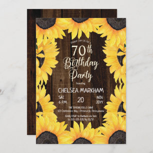 Rustic Woodsy Wood  Sunflowers 70th Birthday Party Invitation