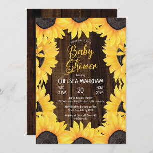Rustic Woodsy Wood   Sunflowers Girl Baby Shower I Invitation