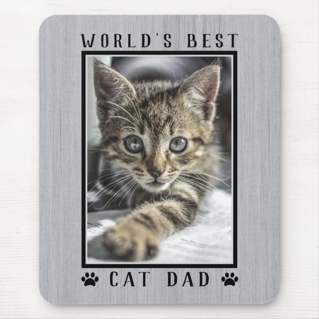 Rustic World's Best Cat Dad Paw Prints Photo Mouse Pad (Front)