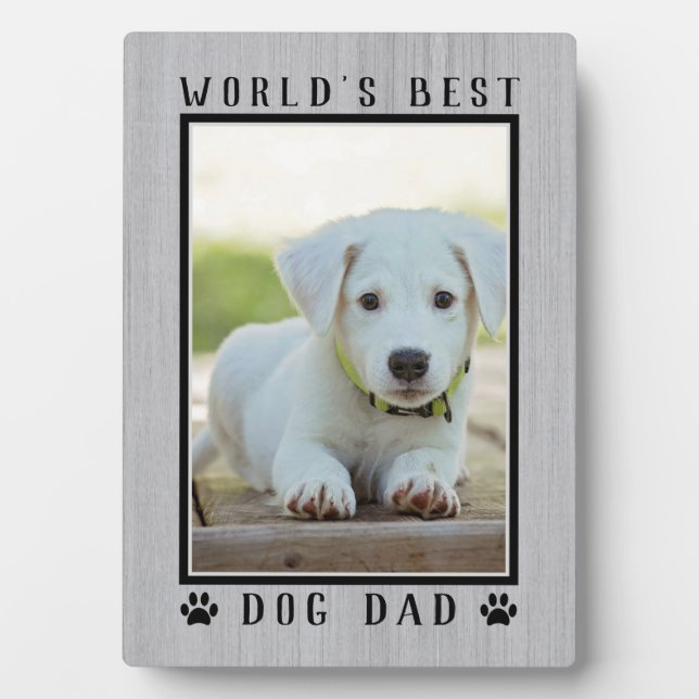 Rustic World's Best Dog Dad Paw Prints Pet Photo Plaque (Front)